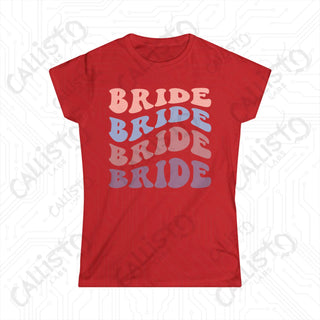 Retro Print ’Bride’ Matching Bridal Party Women’s Softstyle Tee - Red / S