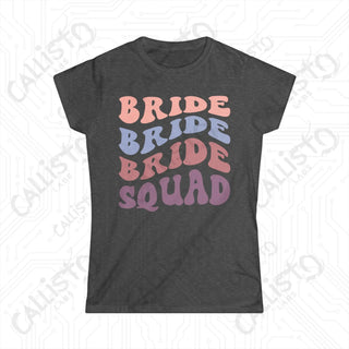 Retro Print ’Bride Squad’ Bridal Party Matching Women’s Softstyle Tee - Dark Heather / S