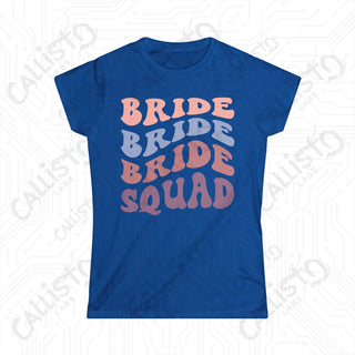 Retro Print ’Bride Squad’ Bridal Party Matching Women’s Softstyle Tee - Royal / S