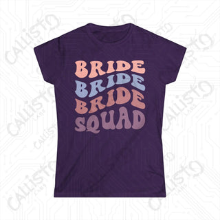 Retro Print ’Bride Squad’ Bridal Party Matching Women’s Softstyle Tee - Purple / S