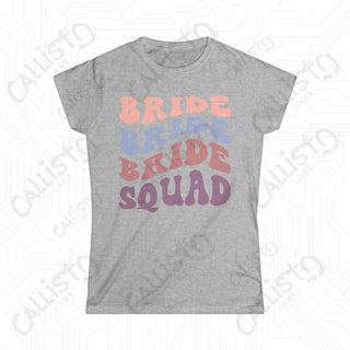 Retro Print ’Bride Squad’ Bridal Party Matching Women’s Softstyle Tee - Sport Grey / S