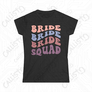 Retro Print ’Bride Squad’ Bridal Party Matching Women’s Softstyle Tee - Black / S