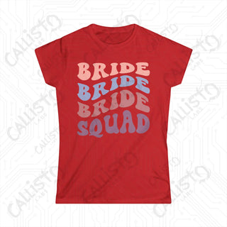 Retro Print ’Bride Squad’ Bridal Party Matching Women’s Softstyle Tee - Red / S