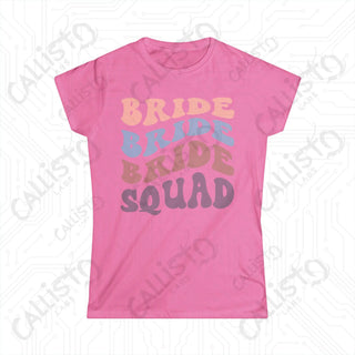 Retro Print ’Bride Squad’ Bridal Party Matching Women’s Softstyle Tee - Azalea / S