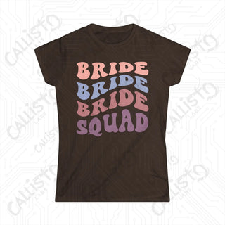 Retro Print ’Bride Squad’ Bridal Party Matching Women’s Softstyle Tee - Dark Chocolate / XL