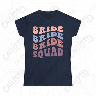 Retro Print ’Bride Squad’ Bridal Party Matching Women’s Softstyle Tee - Navy / S