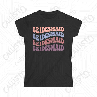 Retro Print Bridesmaid Matching Bridal Party Women’s Softstyle Tee - Black / S