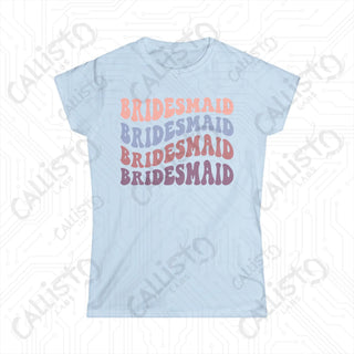 Retro Print Bridesmaid Matching Bridal Party Women’s Softstyle Tee - Light Blue / S