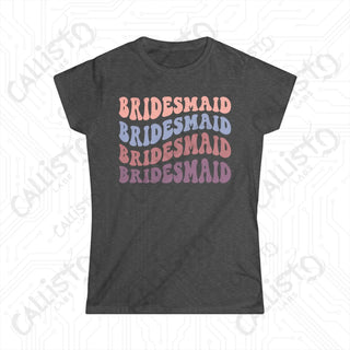 Retro Print Bridesmaid Matching Bridal Party Women’s Softstyle Tee - Dark Heather / S