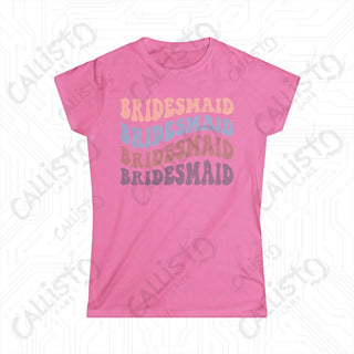 Retro Print Bridesmaid Matching Bridal Party Women’s Softstyle Tee - Azalea / S