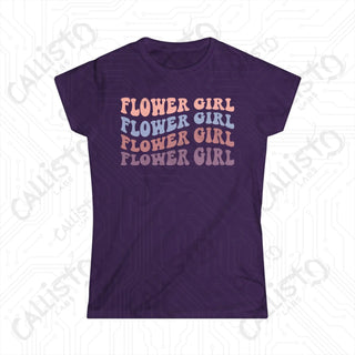 Retro Print Flower Girl Matching Bridal Party Women’s Softstyle Tee - Purple / S