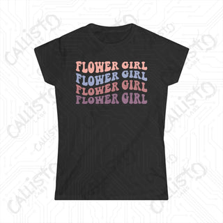 Retro Print Flower Girl Matching Bridal Party Women’s Softstyle Tee - Black / S