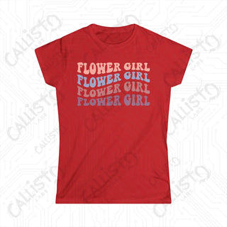 Retro Print Flower Girl Matching Bridal Party Women’s Softstyle Tee - Red / S