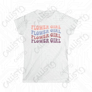 Retro Print Flower Girl Matching Bridal Party Women’s Softstyle Tee - White / S