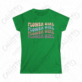 Retro Print Flower Girl Matching Bridal Party Women’s Softstyle Tee - Irish Green / S