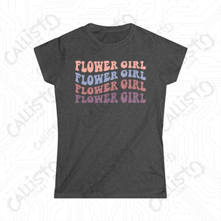 Retro Print Flower Girl Matching Bridal Party Women’s Softstyle Tee - Dark Heather / S