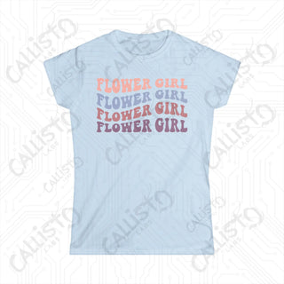 Retro Print Flower Girl Matching Bridal Party Women’s Softstyle Tee - Light Blue / S