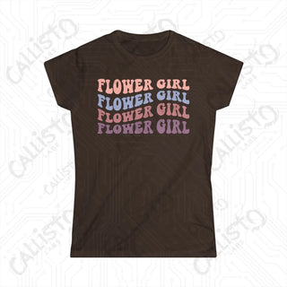 Retro Print Flower Girl Matching Bridal Party Women’s Softstyle Tee - Dark Chocolate / XL