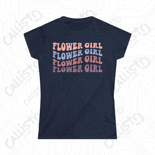 Retro Print Flower Girl Matching Bridal Party Women’s Softstyle Tee - Navy / S