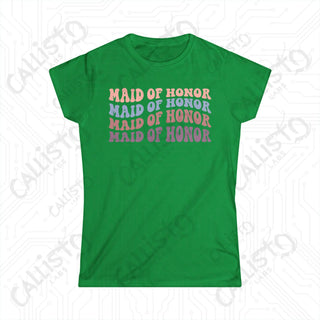 Retro Print ’Maid of Honor’ Matching Bridal Party Women’s Softstyle Tee - Irish Green / S