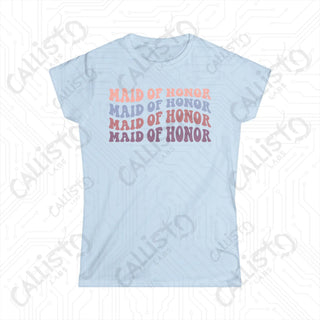 Retro Print ’Maid of Honor’ Matching Bridal Party Women’s Softstyle Tee - Light Blue / S