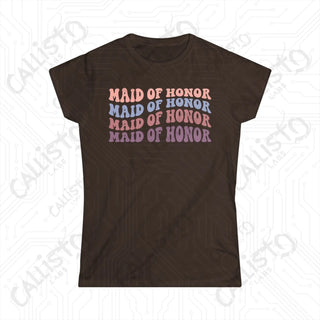 Retro Print ’Maid of Honor’ Matching Bridal Party Women’s Softstyle Tee - Dark Chocolate / XL