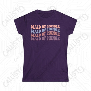 Retro Print ’Maid of Honor’ Matching Bridal Party Women’s Softstyle Tee - Purple / S