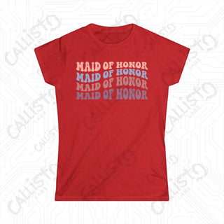 Retro Print ’Maid of Honor’ Matching Bridal Party Women’s Softstyle Tee - Red / S