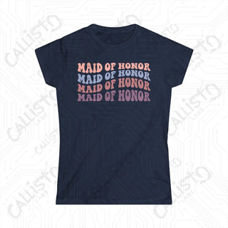 Retro Print ’Maid of Honor’ Matching Bridal Party Women’s Softstyle Tee - Navy / S