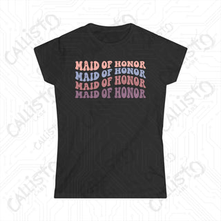 Retro Print ’Maid of Honor’ Matching Bridal Party Women’s Softstyle Tee - Black / S