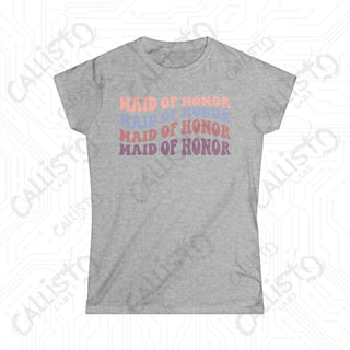 Retro Print ’Maid of Honor’ Matching Bridal Party Women’s Softstyle Tee - Sport Grey / S