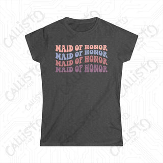 Retro Print ’Maid of Honor’ Matching Bridal Party Women’s Softstyle Tee - Dark Heather / S