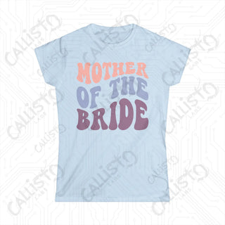 Retro Print ’Mother of the Bride’ Matching Bridal Party Women’s Softstyle Tee - Light Blue / S