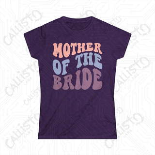 Retro Print ’Mother of the Bride’ Matching Bridal Party Women’s Softstyle Tee - Purple / S