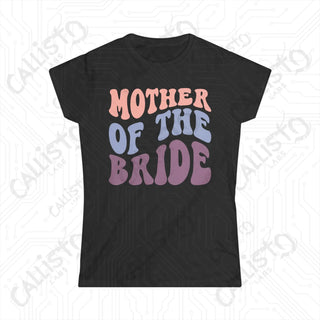 Retro Print ’Mother of the Bride’ Matching Bridal Party Women’s Softstyle Tee - Black / S