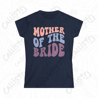 Retro Print ’Mother of the Bride’ Matching Bridal Party Women’s Softstyle Tee - Navy / S