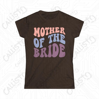 Retro Print ’Mother of the Bride’ Matching Bridal Party Women’s Softstyle Tee - Dark Chocolate / XL