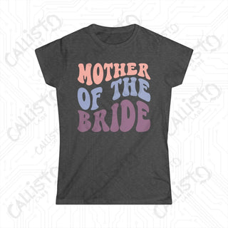 Retro Print ’Mother of the Bride’ Matching Bridal Party Women’s Softstyle Tee - Dark Heather / S