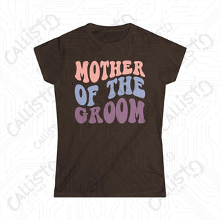 Retro Print ’Mother of the Groom’ Matching Bridal Party Women’s Softstyle Tee - Dark Chocolate / XL