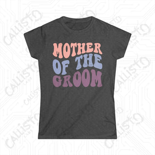 Retro Print ’Mother of the Groom’ Matching Bridal Party Women’s Softstyle Tee - Dark Heather / S