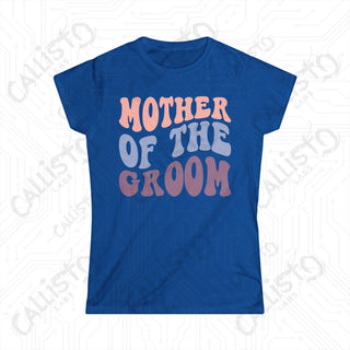 Retro Print ’Mother of the Groom’ Matching Bridal Party Women’s Softstyle Tee - Royal / S