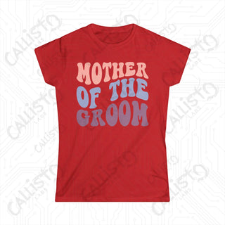 Retro Print ’Mother of the Groom’ Matching Bridal Party Women’s Softstyle Tee - Red / S