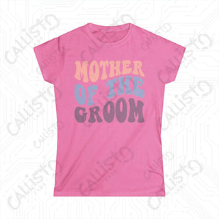 Retro Print ’Mother of the Groom’ Matching Bridal Party Women’s Softstyle Tee - Azalea / S