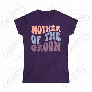 Retro Print ’Mother of the Groom’ Matching Bridal Party Women’s Softstyle Tee - Purple / S