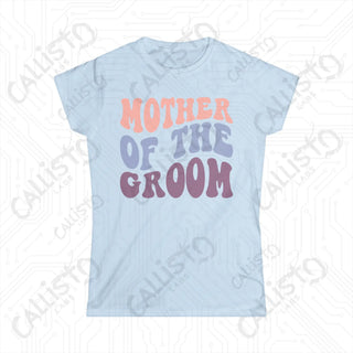 Retro Print ’Mother of the Groom’ Matching Bridal Party Women’s Softstyle Tee - Light Blue / S