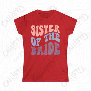 Retro Print ’Sister of the Bride’ Matching Bridal Party Women’s Softstyle Tee - Red / S