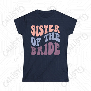 Retro Print ’Sister of the Bride’ Matching Bridal Party Women’s Softstyle Tee - Navy / S