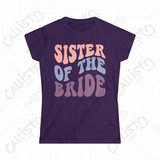 Retro Print ’Sister of the Bride’ Matching Bridal Party Women’s Softstyle Tee - Purple / S