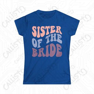 Retro Print ’Sister of the Bride’ Matching Bridal Party Women’s Softstyle Tee - Royal / S