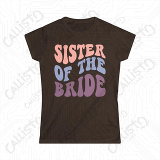 Retro Print ’Sister of the Bride’ Matching Bridal Party Women’s Softstyle Tee - Dark Chocolate / XL